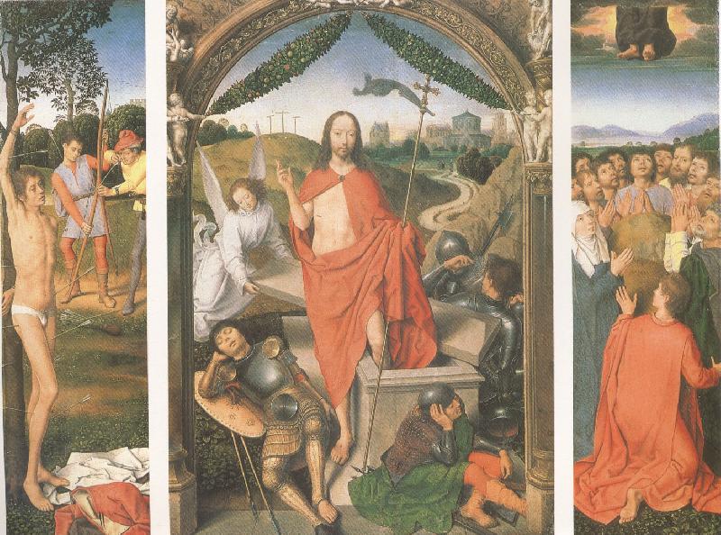 Hans Memling The Resurrection with the Martyrdom of st Sebastian and the Ascension a triptych (mk05) oil painting picture